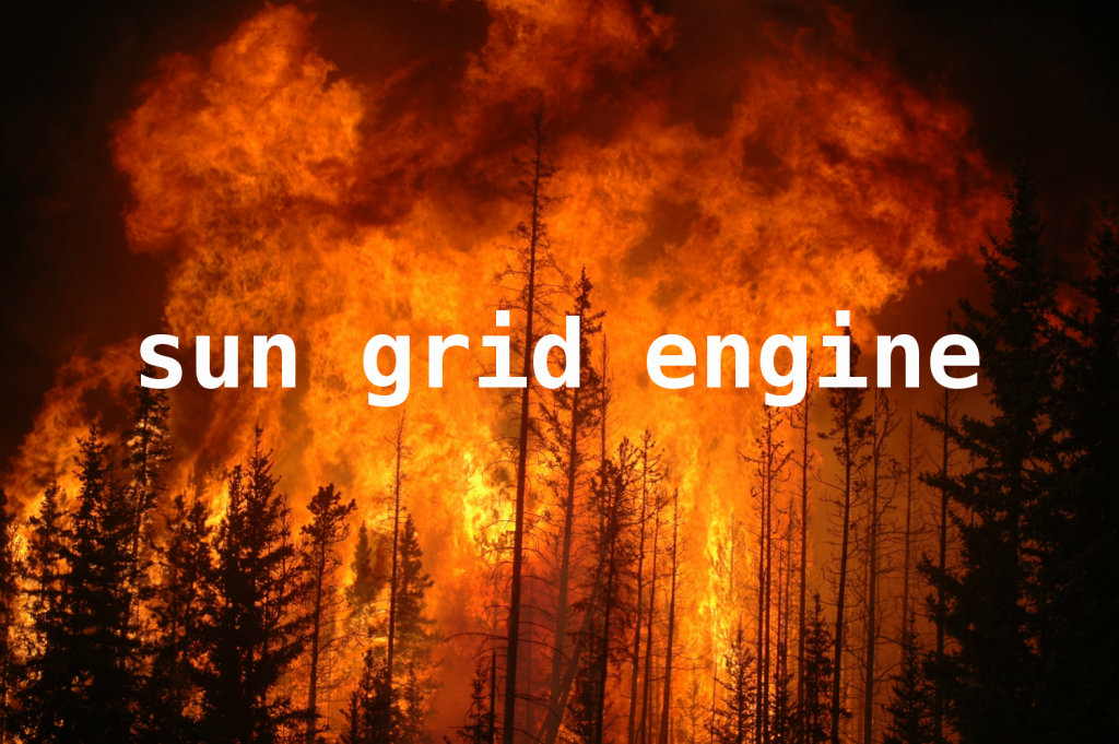 [text: "sun grid engine", photograph of your jobs won't be processed today]